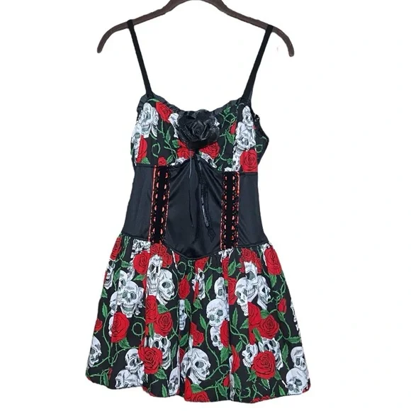 Lip Service Day of the Dead Roses Skulls Corset Dress NWT Costume Halloween Goth - Picture 2 of 5